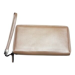 Bveyzi Pink RFID Blocking Leather Zip Around Large Wallet Phone Clutch Wristlet